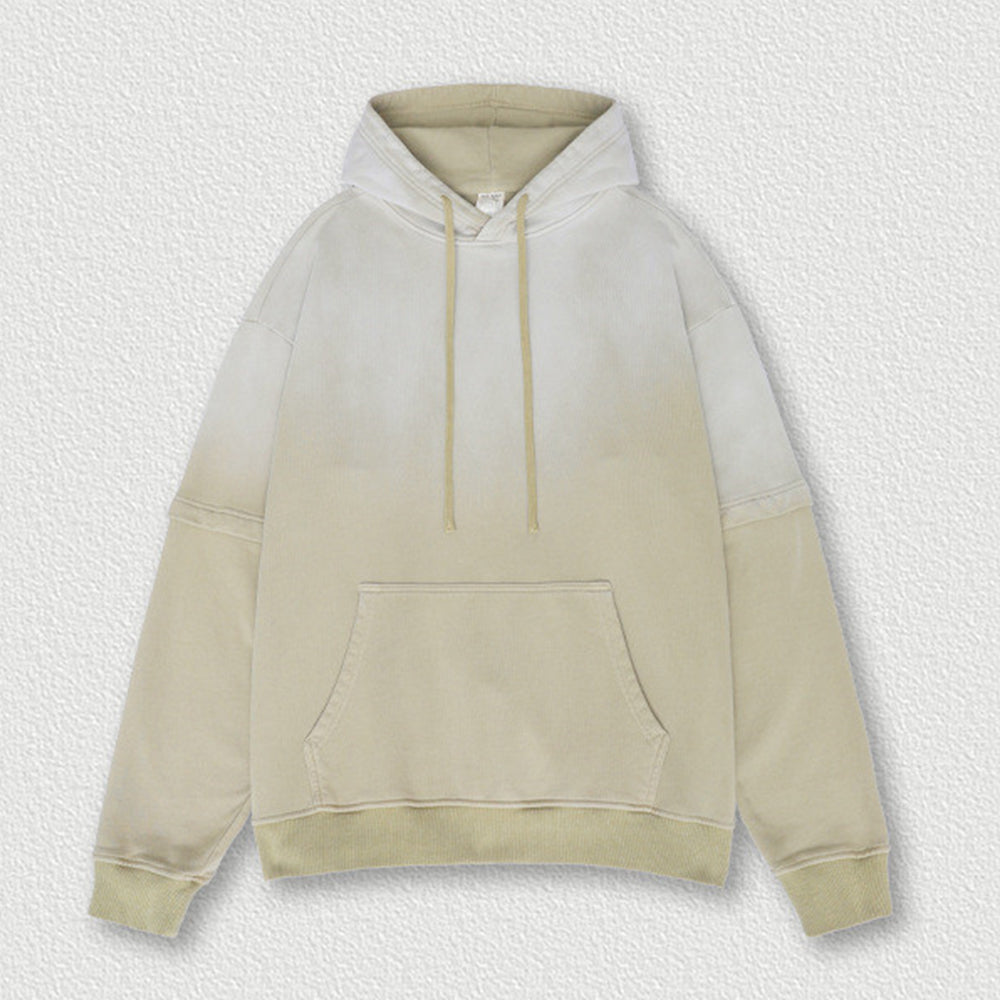 Oversized French Style Loop Water Washed Gradient Faux Two Piece Hooded Sweatshirt Oversized High Quality 100% Cotton Design