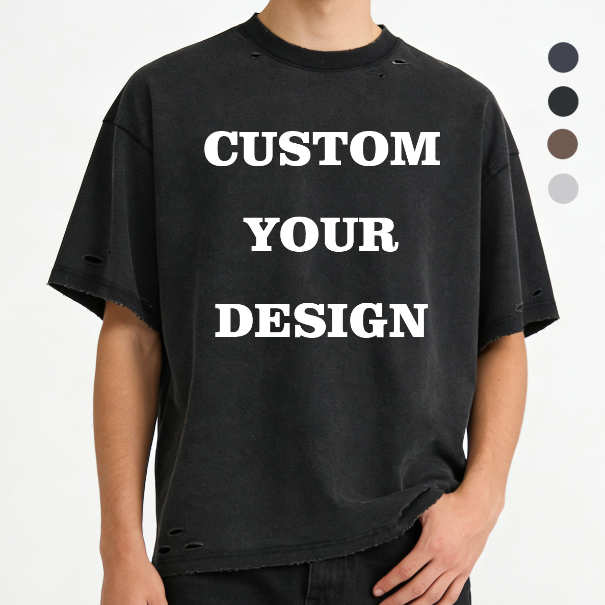 New Design Custom logo t Shirts Loose Drop Shoulder Vintage High Quality 100% Cotton Broken Acid Wash Streetwear Tshirts