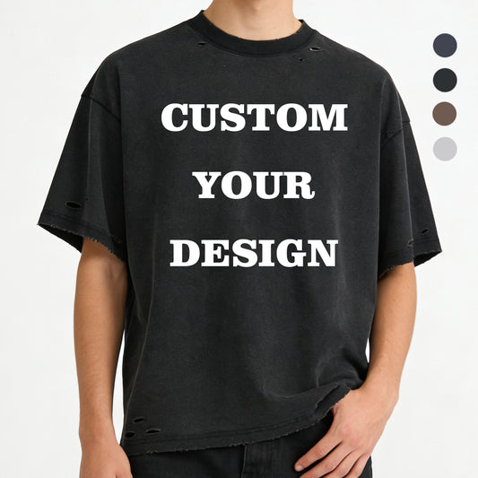 New Design Custom logo t Shirts Loose Drop Shoulder Vintage High Quality 100% Cotton Broken Acid Wash Streetwear Tshirts