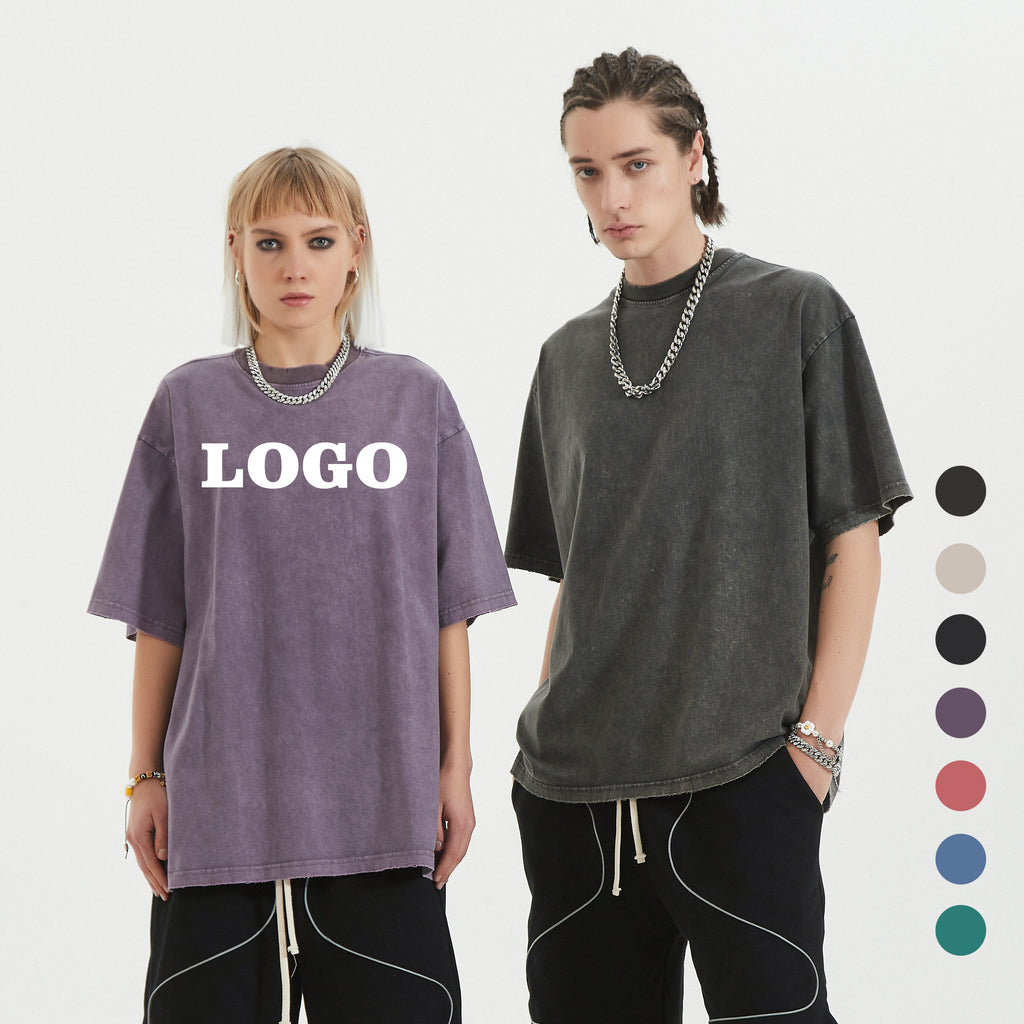 Streetwear Custom Acid Wash Tshirt Drop Shoulder High Quality Summer New Design Tshirt Wholesale Puff Printing Men's T-shirts