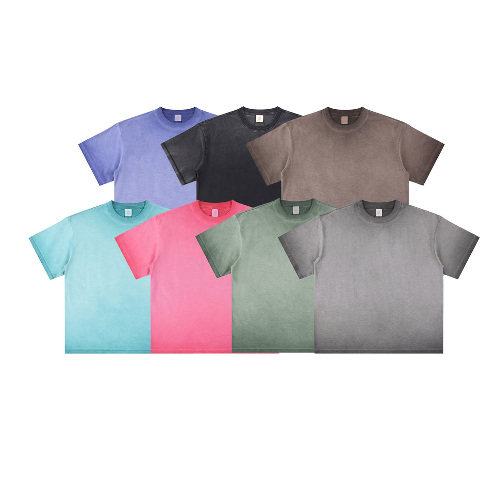 T-shirt 250g Drop Shoulder Custom Distressed Embroidery Round Neck High Quality Vintage 100% Cotton Dtf Transfers for t Shirts