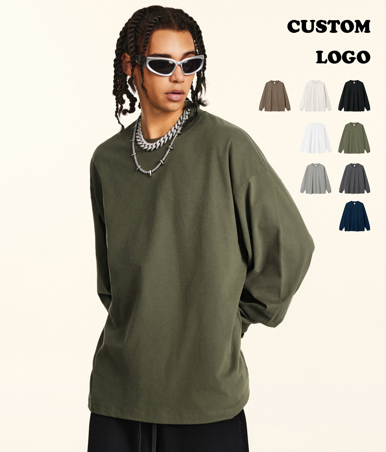 Streetwear T-shirt Loose High Quality Sport Round Neck Custom logo Pure Color Blank New Design Long Sleeve Personalized T-shirt