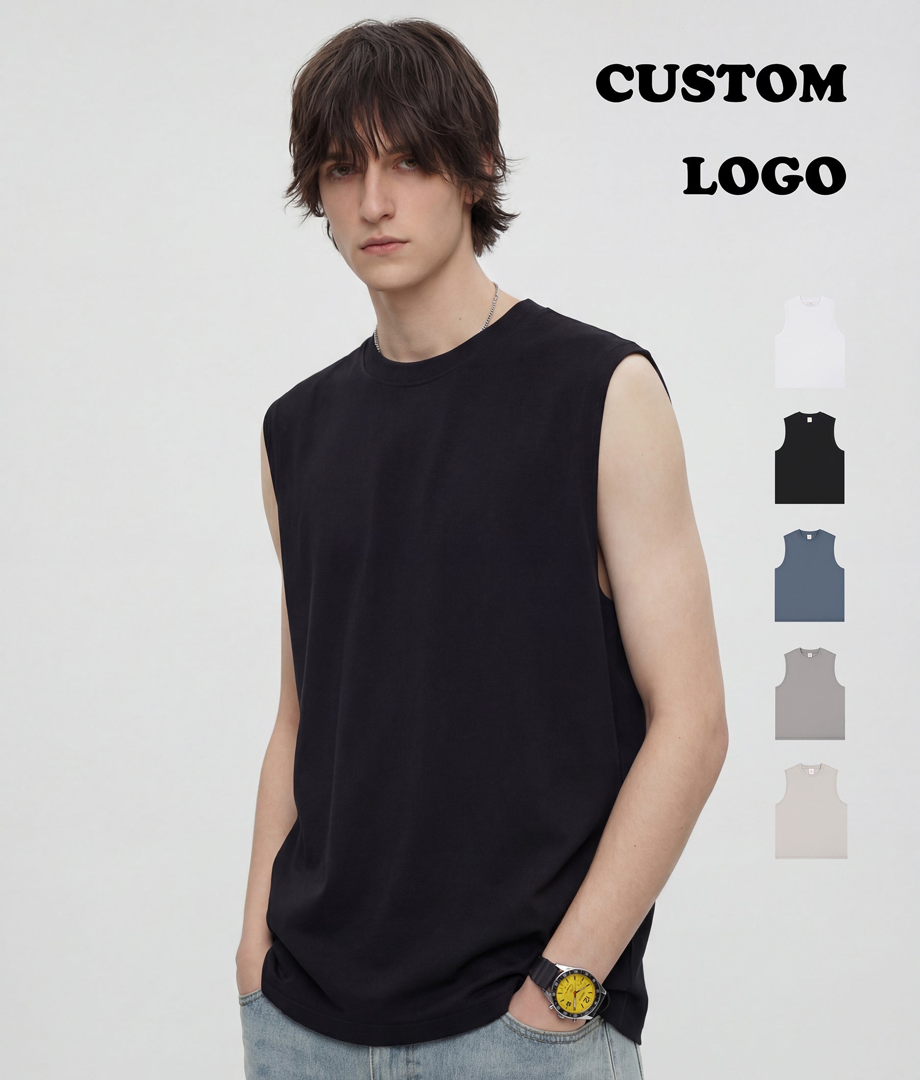 Custom logo Sleeveless 2026 Summer New Design Blank Pure Color Gym High Quality Round Neck Personalized Men's Sleeveless Tshirts