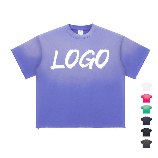 Custom Logo Tshirt Wholesale Price Heavyweight Puff Printing Acid Wash High Quality Vintage Terry Short Sleeve Tshirt for Men