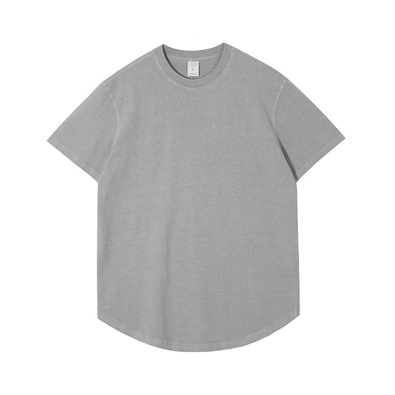 Customized t Shirts 8-color Hem Curved Dyeing Distressed Washed T-shirt American Vintage Style Fashion Simples 100% Cotton