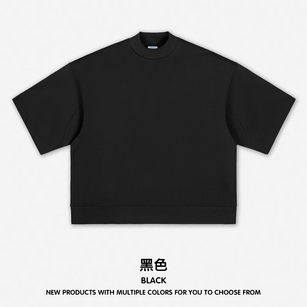 305G Heavyweight 100% Cotton Drop Shoulder T-short Boxy High Quality Print Sublimation Short-sleeved with Small High Collar