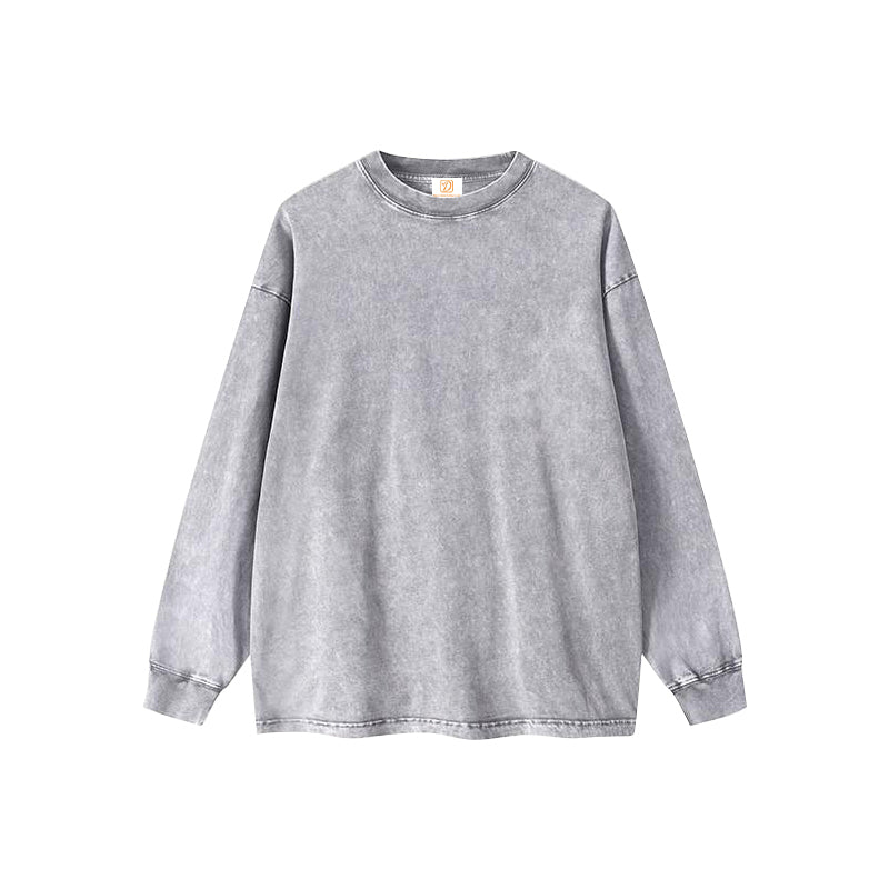 Custom American Style Pure Cotton Washed Long Sleeved Men's Shirt 270g Retro Distressed Frosted Snowflake Pattern Long Sleeves