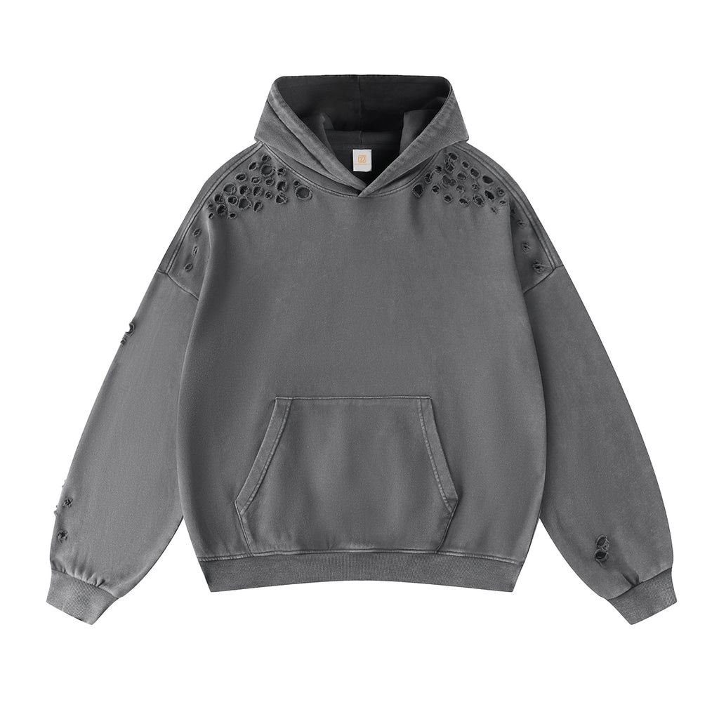 Streetwear Broken Custom Heavyweight 100% Cotton Puff Printing Unisex High Quality Blank French Terry Wholesale Hoodies