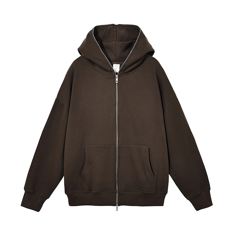 Oversized Blank Full Face Zip Fleece Loose High Quality Streetwear Polyester and Cotton Hoodie Manufacturers