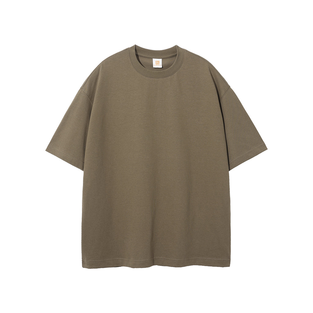 Loose Heavyweight Heavy Cotton Streetwear Short Sleeve Drop Shoulder Pure Color Round Neck Distressed Embroidery Tshirt