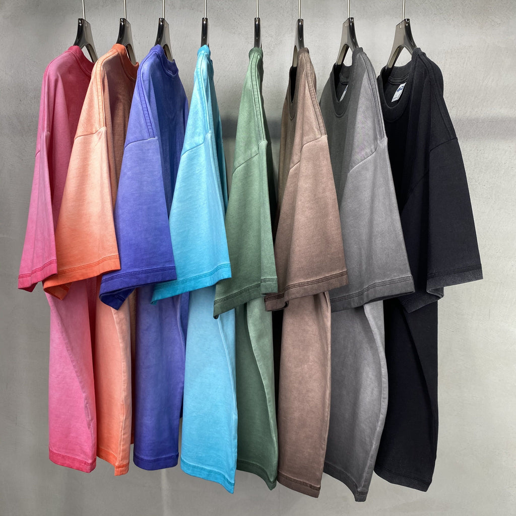 Drop Shoulder Heavyweight Acid Wash Loose Gradient Color Sublimation Round Neck High Quality Blank Dtf Transfers for t Shirts