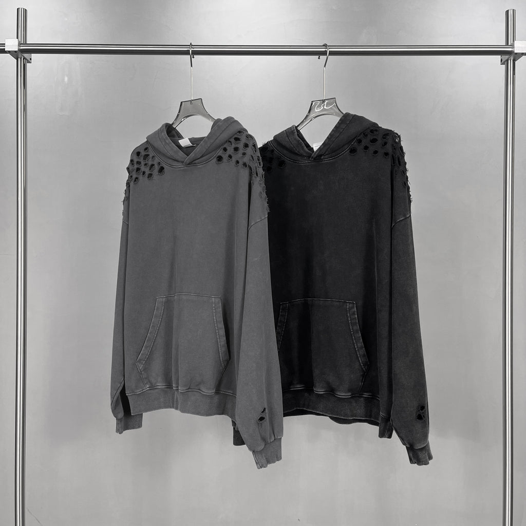 Heavyweight Broken Hoodies Heavy Cotton Wholesale High Quality Custom Unisex Pullover Regular Fit Men's Cotton Hoodies