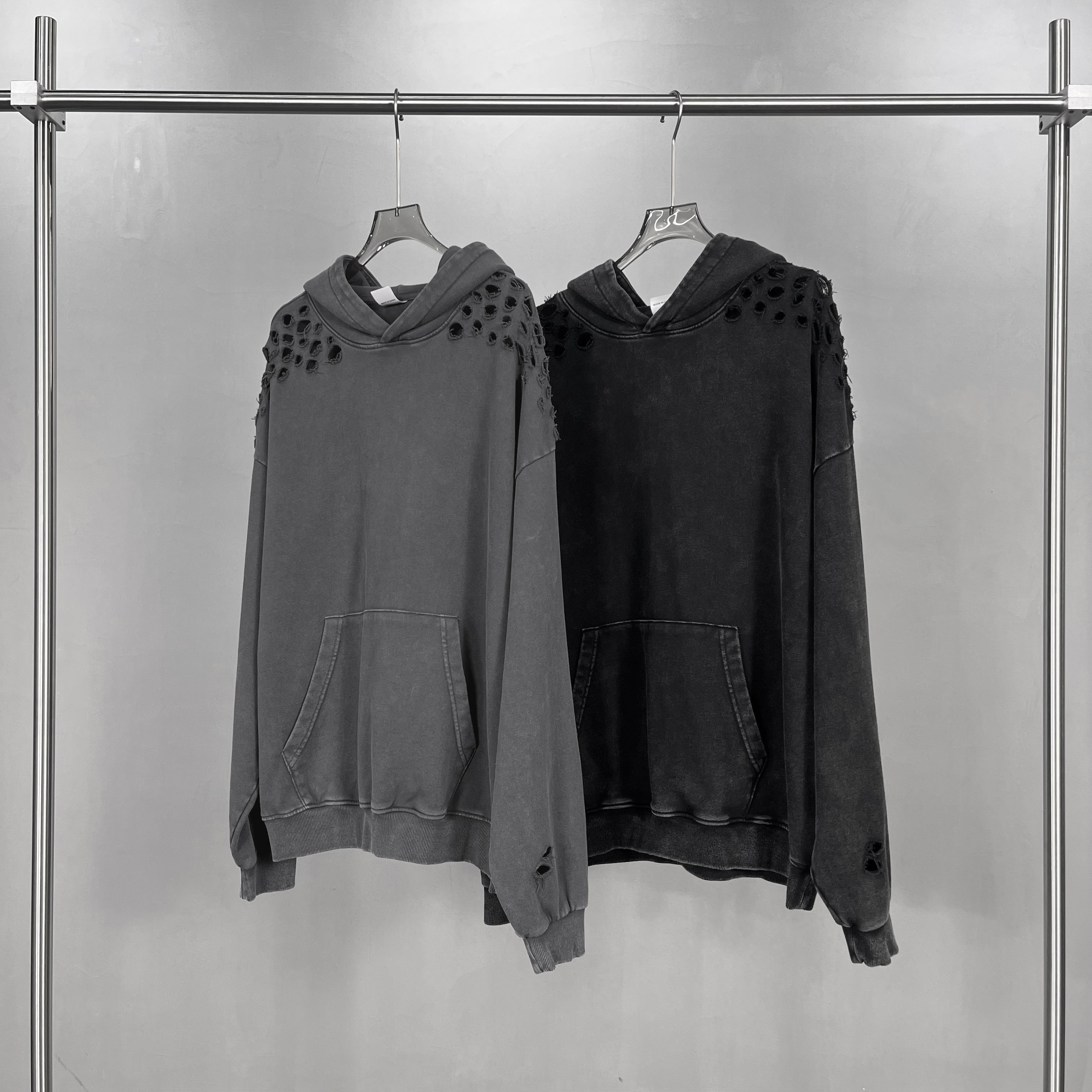 Heavyweight Broken Hoodies Heavy Cotton Wholesale High Quality Custom Unisex Pullover Regular Fit Men's Cotton Hoodies