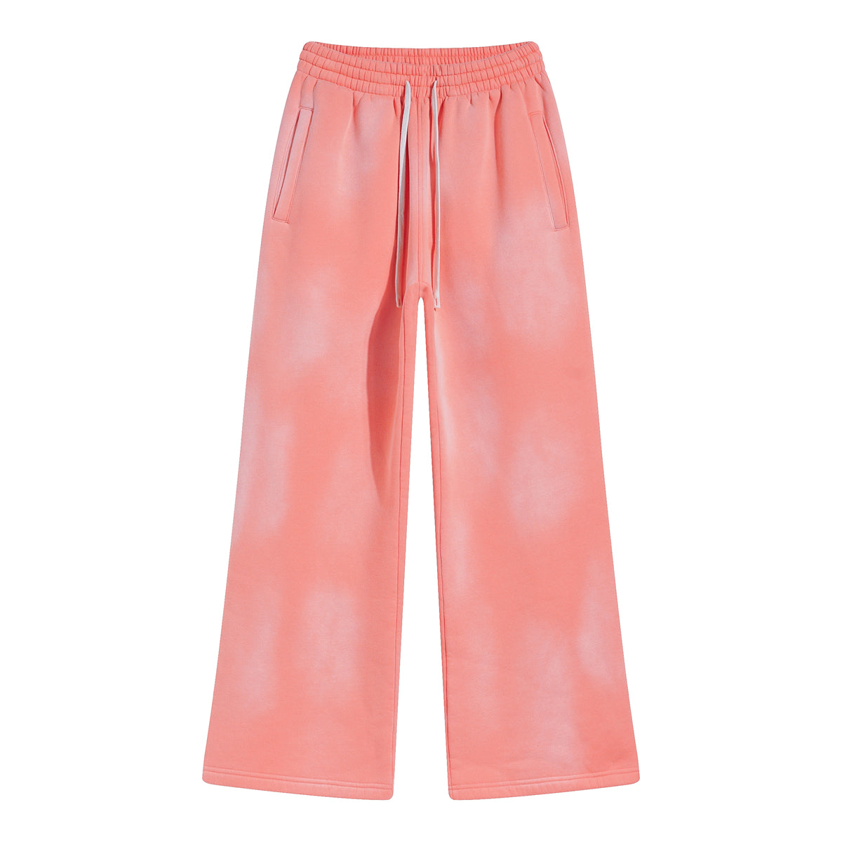 Custom Dyeing and Bleaching Washed Denim Distressed Frayed Loose Fleece Pants Sweatpants From a Trendy Brand American Style