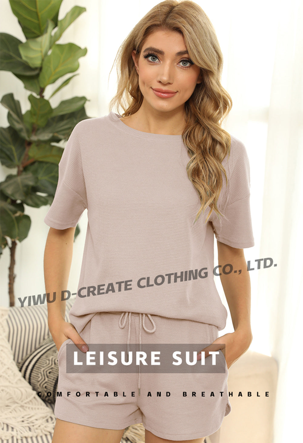 Summer Version Suit Manufacturer Printing Custom Suit Waffle Two Piece Set Suit  From a Trendy Brand Free Sample Simples Suit