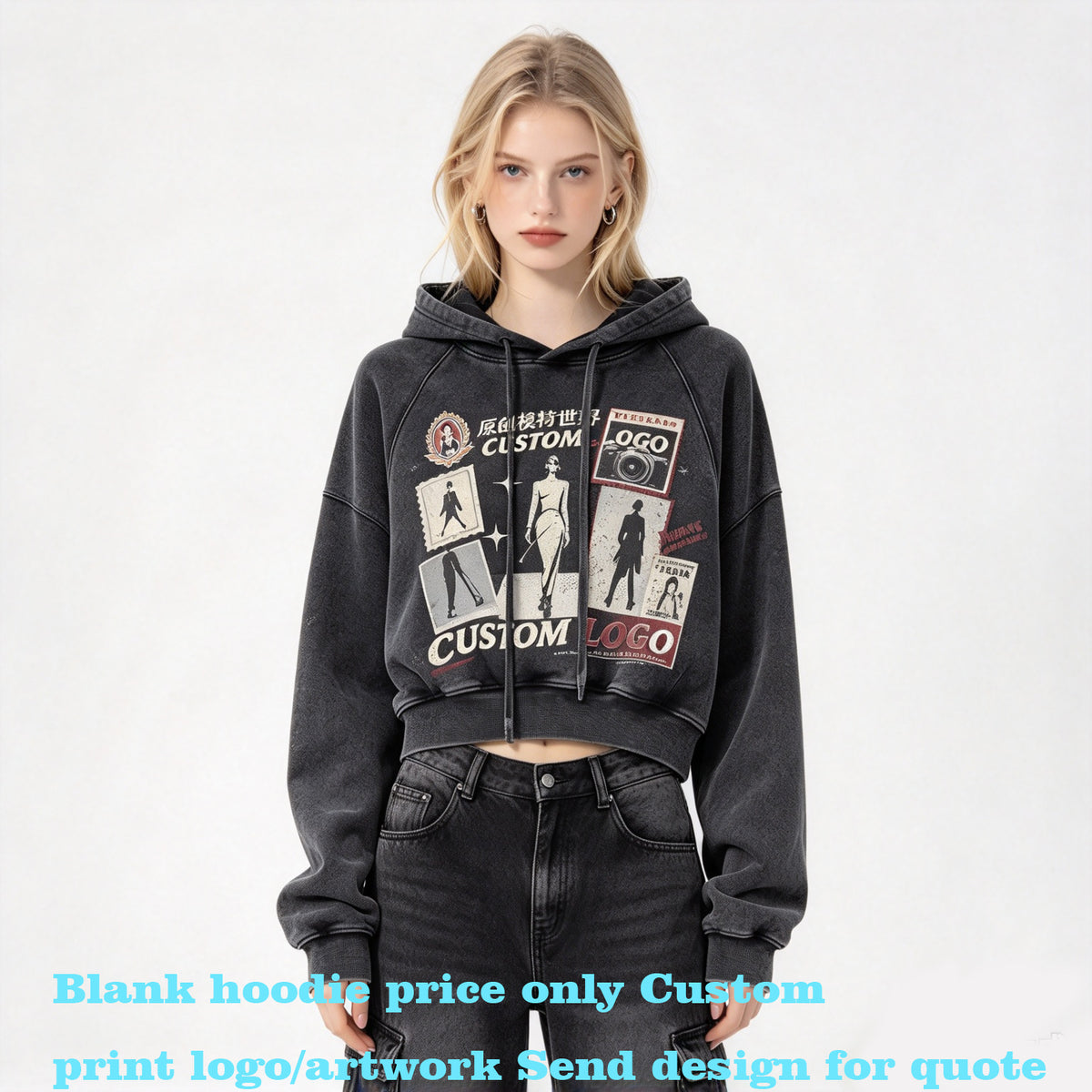 Wholesale 6 Color Washed Cropped Belly Baring Distressed Hoodie High Quality Plain Hoodie Fall and Winter Collection Hoodie
