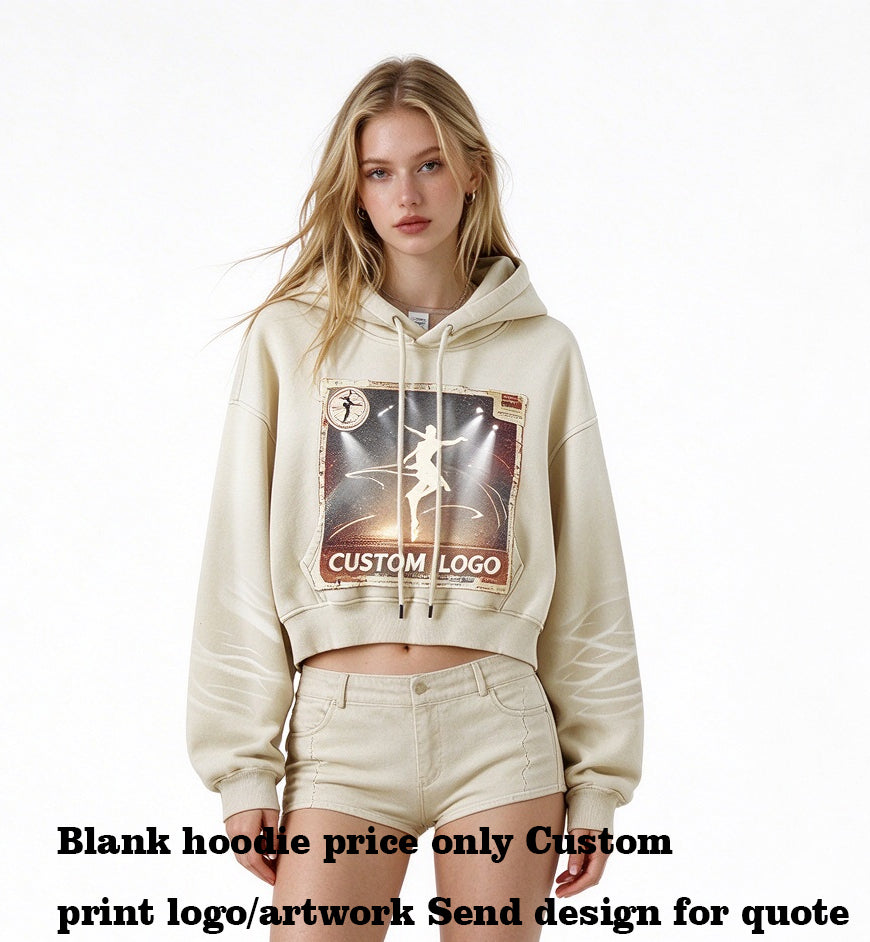 Customized 380gsm 5 Color Water Washed Short Sleeved Low Cut Distressed Fleece Gradient Pullover Heavyweight Hoodie Winter