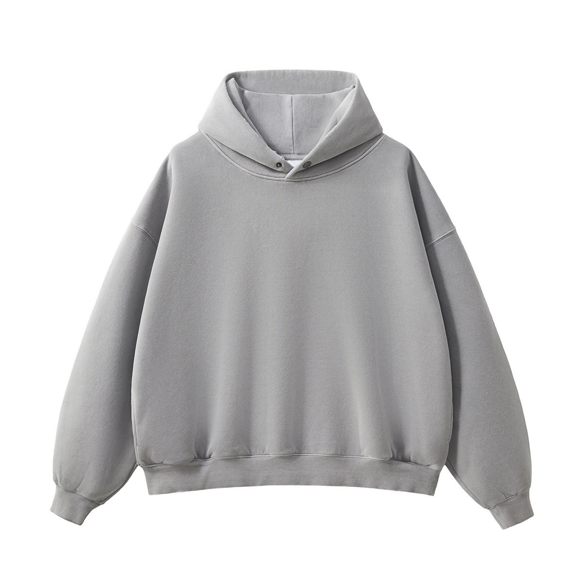 350 Gsm Thick Fleece Button Down Washed Casual Hoodie with Frayed Side Pockets and Hooded Top Set of 5 Pieces in Sample Size L