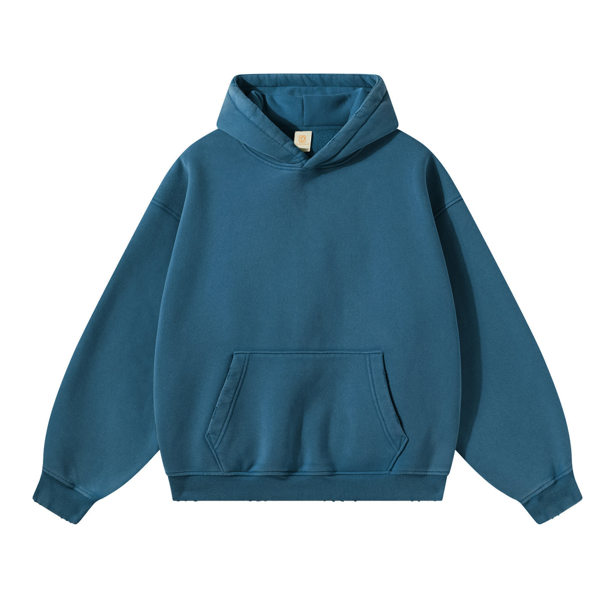 Retro Style Sweatshirt with Frosted Water Wash Finish Distressed Edges Plush Lining and a Hooded Design Fall and Winter Style