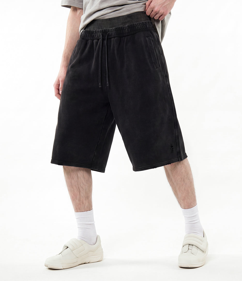 Customized Casual Sweatpants Camouflage Contrast Color Double Waist Top Washed and Worn Out Mid Length Pants From a Trendy Brand