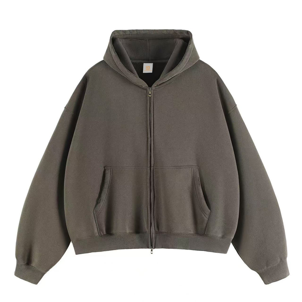 Manufacturer Hoodies Unisex High Quality 350g Heavyweight Boxy Drop Shoulder Custom Zip up Acid Wash Blank Fleece Men's Hoodies