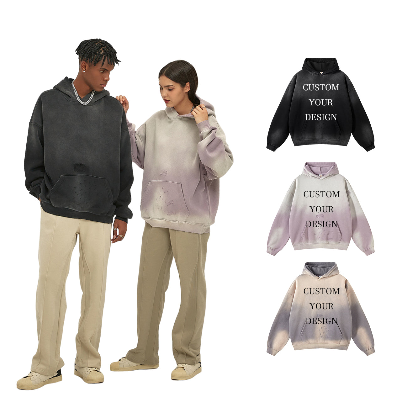 Vintage Spray Dyeing Sublimation Washed Oversized Streetwear High Quality Drop Shoulder Men's Hoodies & Sweatshirts