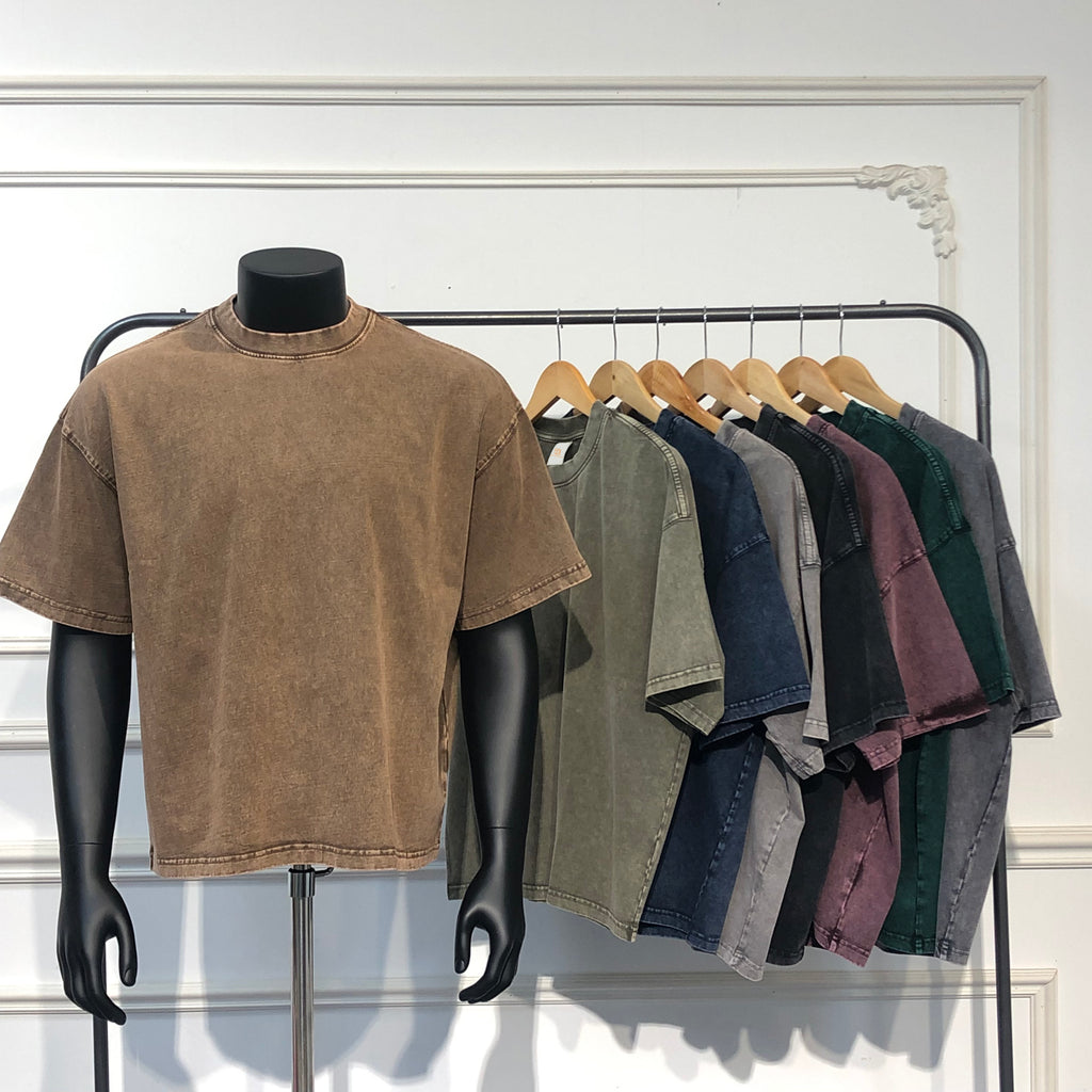 Vintange Heavyweight Oversized Loose Boxy Short Fashionable Style Custom Washed Heavy Cotton Plain Tshirts for Printing