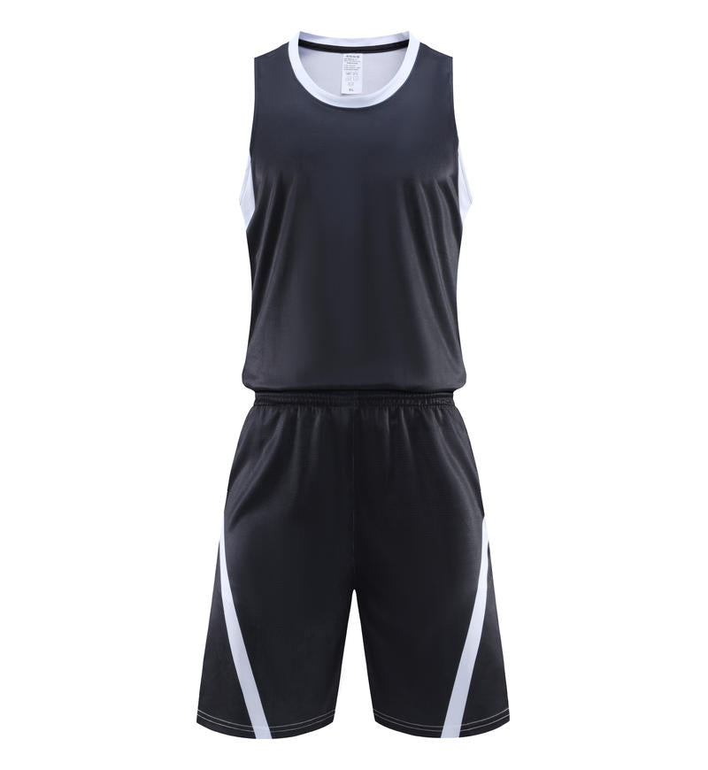 Summer 5 Color Men's and Women's 100% Polyester Fiber Round Neck Basketball Uniform Set Vertical Stripe Cotton Plain Fabric