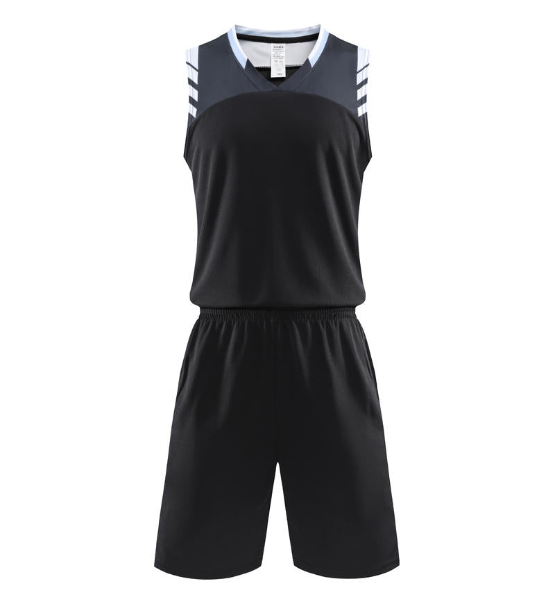 Oem Brand 5 Color Men's and Women's All Polyester  Round Neck Basketball Uniform Set with Vertical Stripes and Plain Fabric
