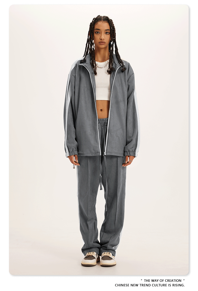 Oem Customize logo Favorite 4 Piece Color Zipper Jacket + Side Sewn Long Pants Straight Casual Pants with Embroidery Patterns