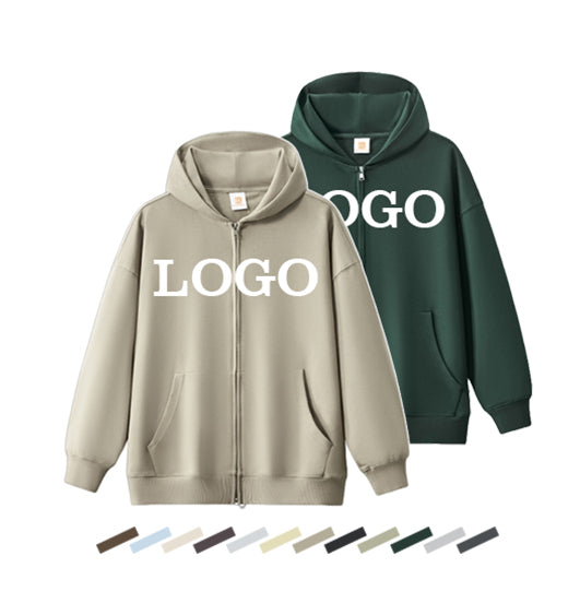 Custom 400g Zip up Hoodie Blank Heavyweight Terry Unisex High Quality Polyester/Cotton Casual Wireless Streetwear Hoodies