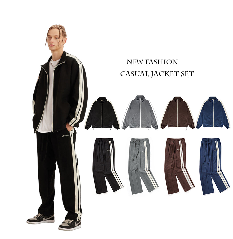 Custom Zip up Stand Collar Fleece Heavyweight Polyester High Quality Jacket Coat and Casual Pants Set