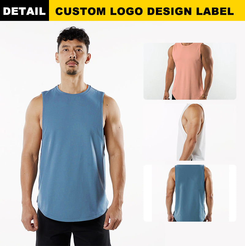 Custom T-shirt Logo Heavyweight Sleeveless Breathable Slitted Streetwear High Quality Sport Heavy Cotton T-shirt Men