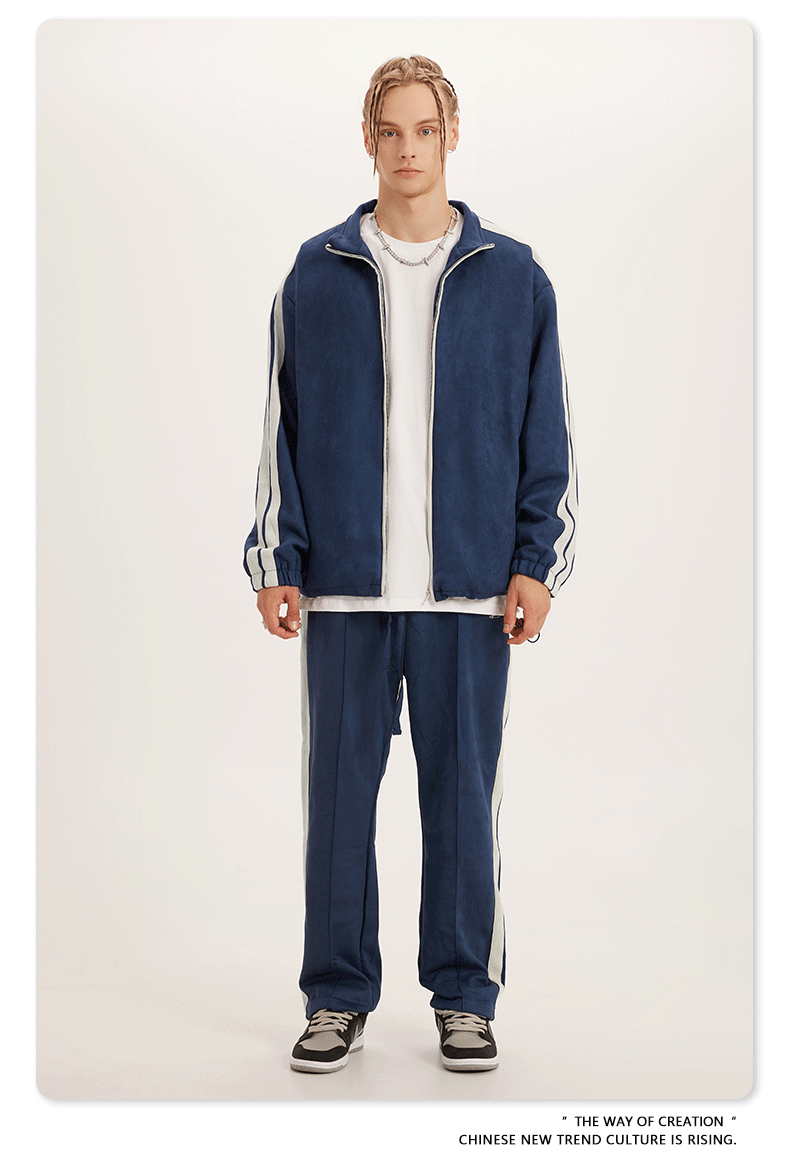 Oem Customize logo Favorite 4 Piece Color Zipper Jacket + Side Sewn Long Pants Straight Casual Pants with Embroidery Patterns