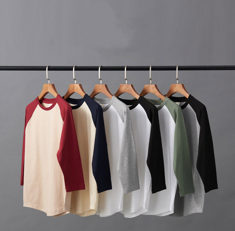 Wholesale Sublimation 100% Cotton Collared Striped Three-quarter Sleeves Round Neck Heavyweight Personalized Screen Print TShirt