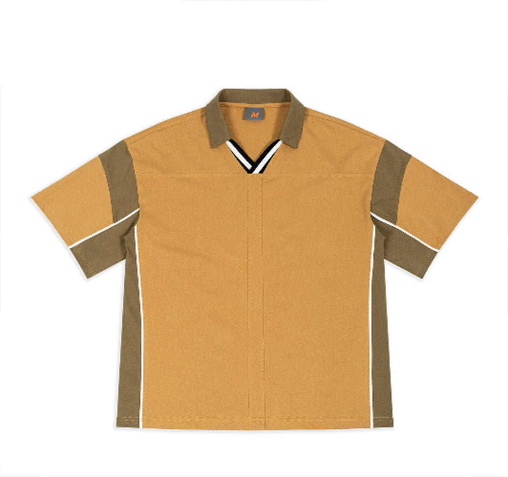 American Style Contrasting Color V Neck Pure Cotton Short Sleeved Men's Placketed Double Pleated Short Sleeved Summer Tshirt