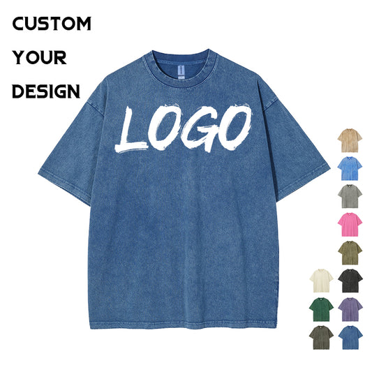 250G Oversized Tshirt Blank Vintage Custom Acid Wash Waxing Printing Streetwear Screen Printed t Shirt for Men High Quality
