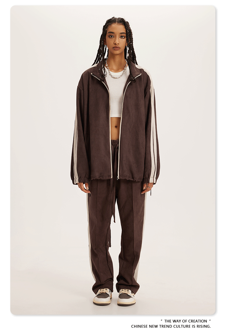 Oem Customize logo Favorite 4 Piece Color Zipper Jacket + Side Sewn Long Pants Straight Casual Pants with Embroidery Patterns