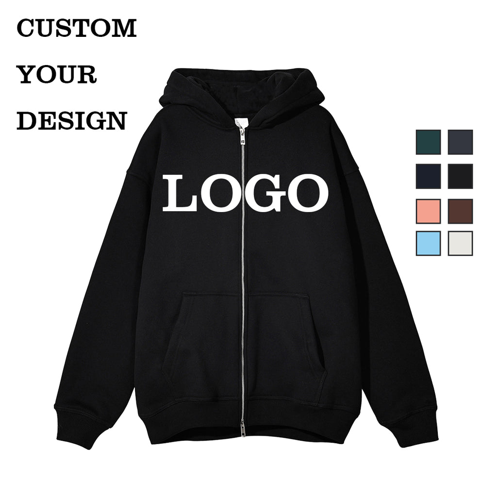 Manufacturer Hoodies Wholesale Embroidered Distressed Embroidery Full Zip Pure Color High Quality Wholesale Hoodies for Men