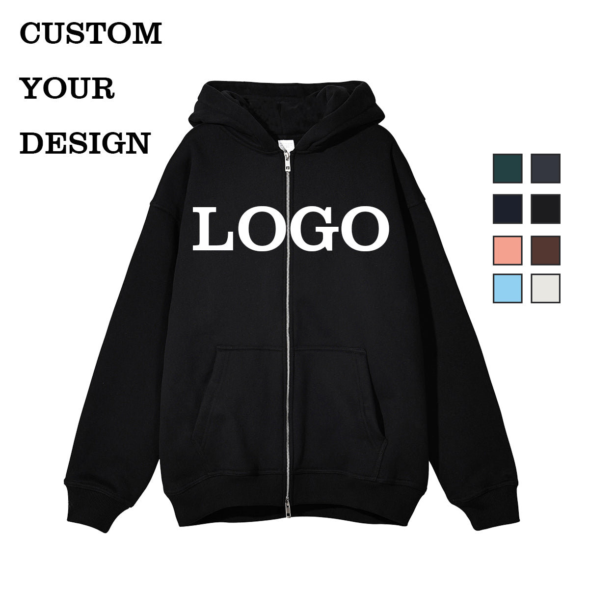 Manufacturer Hoodies Wholesale Embroidered Distressed Embroidery Full Zip Pure Color High Quality Wholesale Hoodies for Men