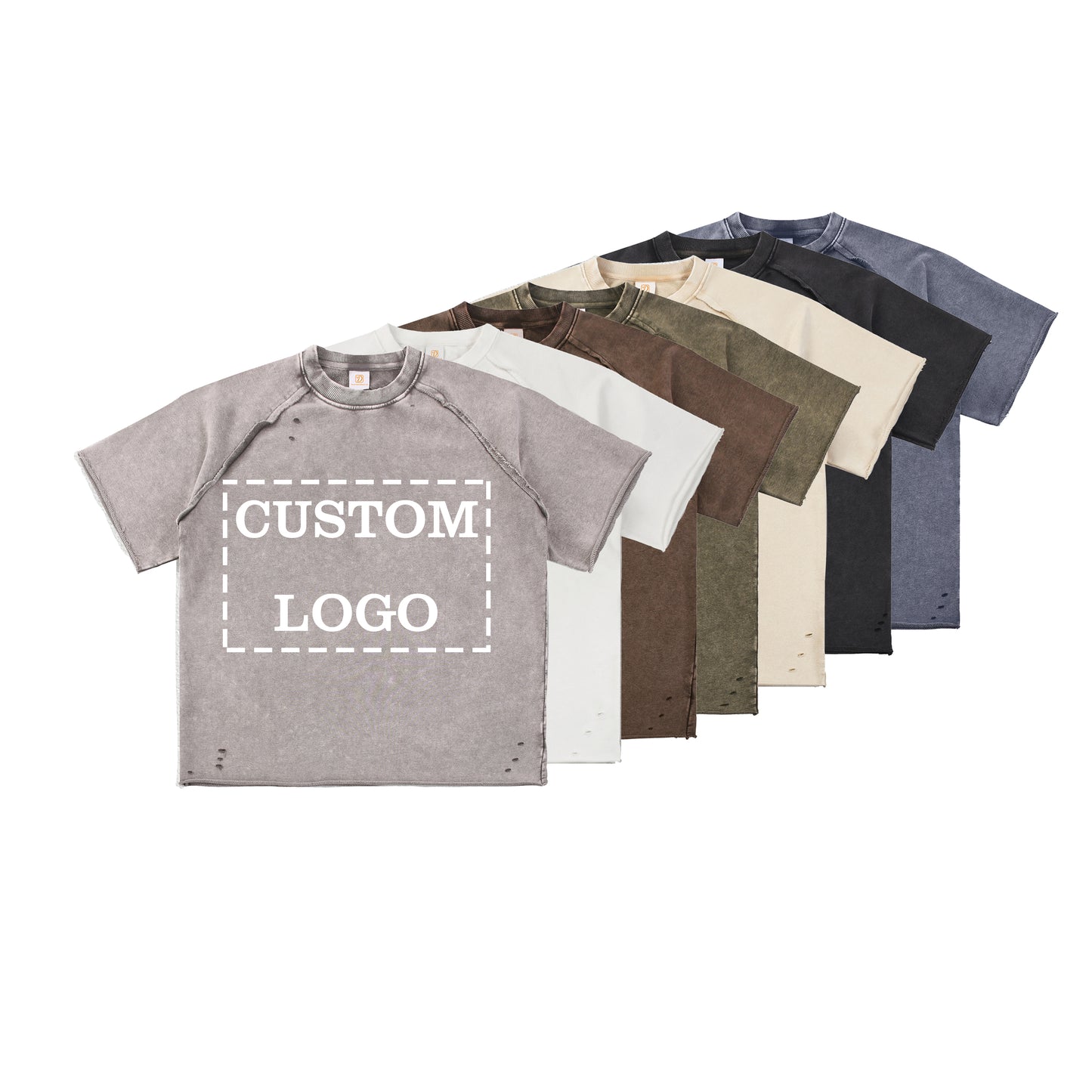 Ralgan Sleeve T-shirt Heavyweight 100% Cotton Broken Design Custom Patchwork High Quality Summer Heat Transfers for T-shirts