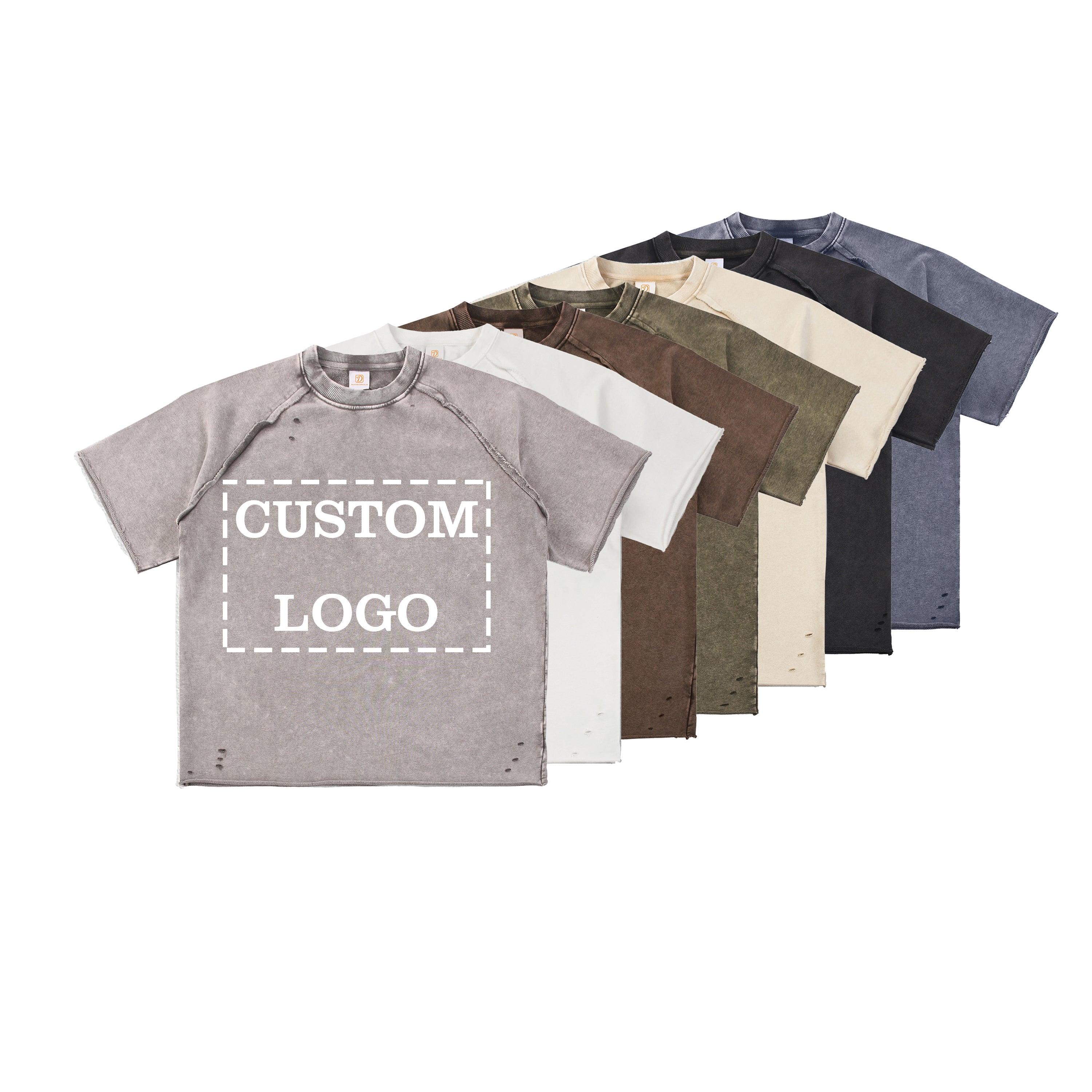 Ralgan Sleeve T-shirt Heavyweight 100% Cotton Broken Design Custom Patchwork High Quality Summer Heat Transfers for T-shirts