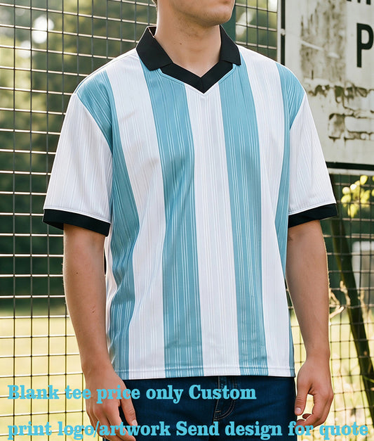 Men's Shirt Contrasting Color Stripe V Neck Ball Shirt Short Sleeved Men's t Shirt Boxy Short Style Sports Short Sleeved