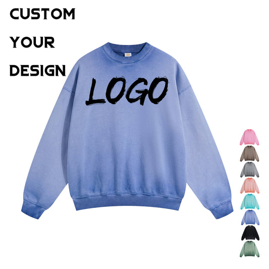 Top Quality Hoodies Streetwear Custom Distressed Embroidery Blank Vintage Acid Wash Crewneck Wholesale Drop Shoulder Hoodie