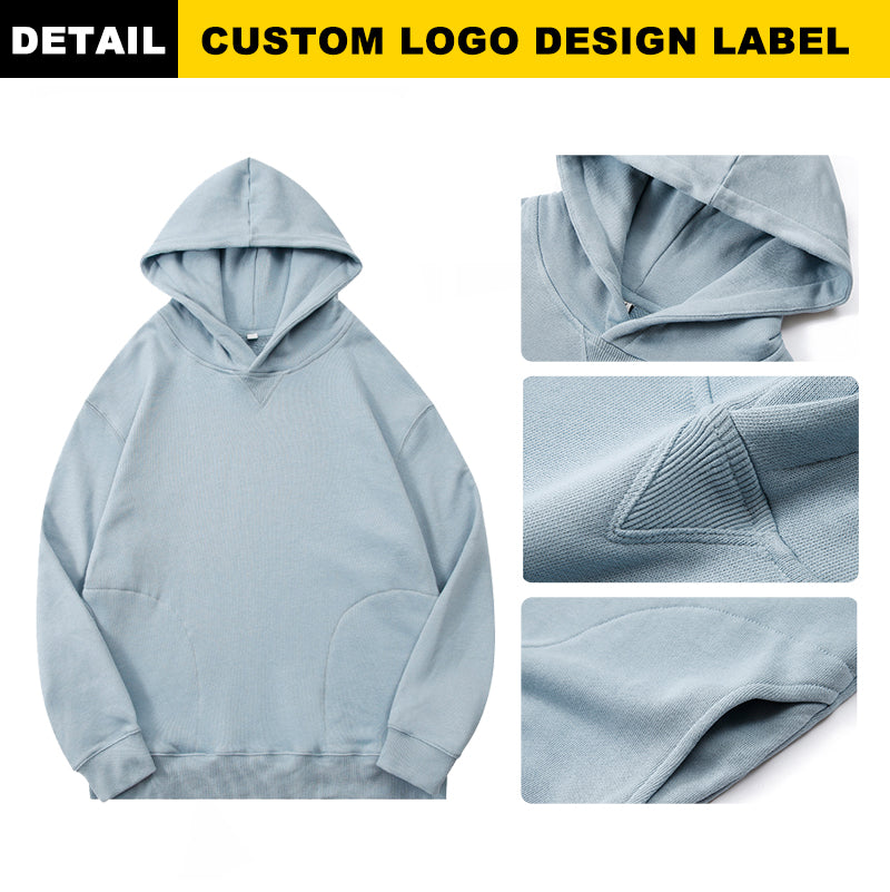 Wholesale  100% Cotton Sublimation Pullover Hoodies Loose Heavyweight Oversized Black Side Pocket Streetwear Wireless Fashion Hoodies
