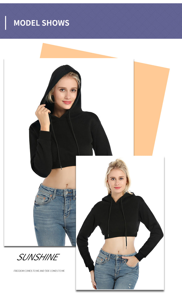 Wholesale Crop Tight-fitting Streetwear High Quality Polyester and Cotton Custom Puff Print Heavyweight Blank Pullover Hoodie