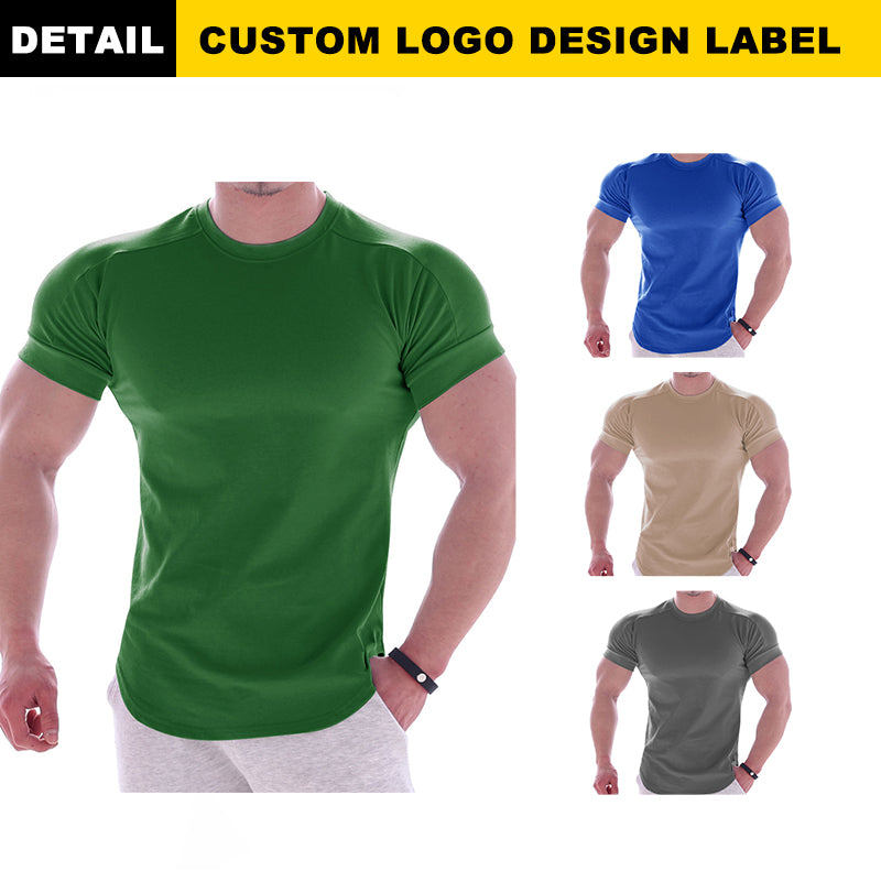 Wholesale Custom logo Sliming Fit Elastic T-Shirts High Quality Sports Plus Size Pure Color Blank Custom logo Tshirt for Men