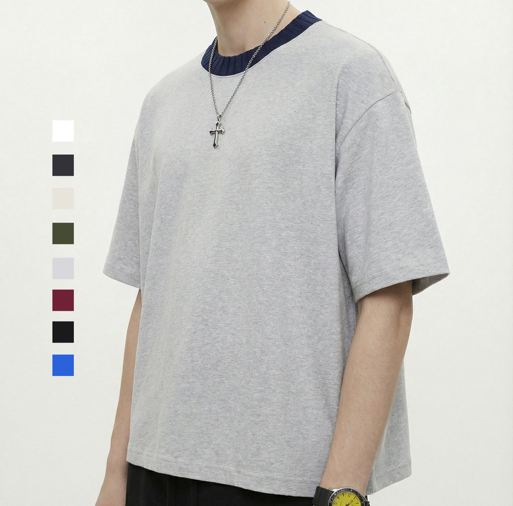 Streetwear Round Neck t Shirt Custom High Quality Patchwork Boxy Fashion 100% Cotton Design Wholesale Short Sleeve T-shirt