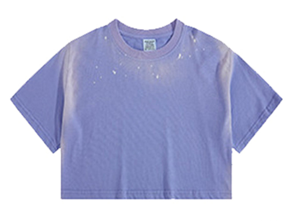 4 Color Water Wash Distressed Ink Splashed Cool Girl Short Sleeved T Shirt for European/US Style Dance Wear with Exposed Midriff