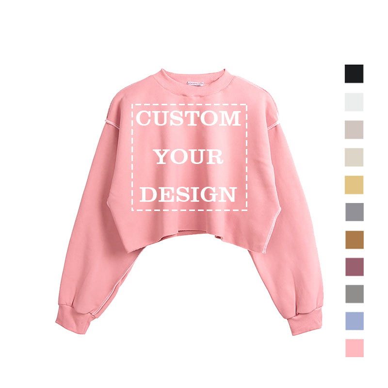 Hot Selling Custom logo Hoodies High Quality Short Style Polyester/Cotton Blank Pure Color O-neck Streetwear Hoodie for Women